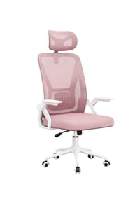 Rattantree - Ergonomischer Bürostuhl M04 mit Kopfstütze, Klapparmlehnen und Netzrücken,Rosa - bicolor