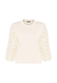 zero - Feinstrickpullover mit Spitzenärmeln - Eggnog