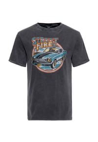 KING KEROSIN - T-Shirt im Used-Look Street Fire - schwarz