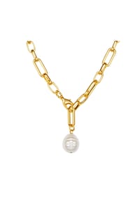 Luluandjane - Damen Kette aus Metall-Legierung in Gelbgold mit Muschelkernperle - gelbgold