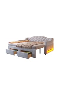 KOMHTOM - Tagesbett 90x200 bis 180x200 cm mit zwei Schubladen und LED-Beleuchtung, Grau - Grau