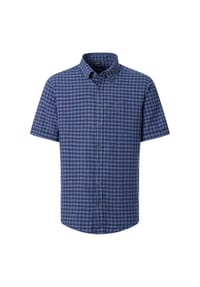 CASAMODA - Herren Leinenhemd Kurzarm kariert Casual Fit - Blau