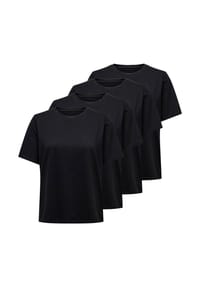 ONLY® - Damen T-Shirt 4er Pack - ONLONLY TEE, Rundhals, Baumwolle, einfarbig - Schwarz