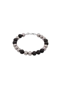 KUZZOÍ - Armband Lava Synthetische Perle Grau Schwarz 925 Sterling Silber - Gold
