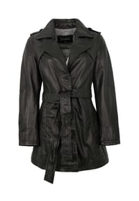 JILANI - Damen Ledermantel Trenchcoat Lammnappa schwarz - schwarz