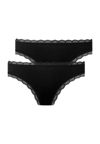 SNOCKS - Tanga, 2er-Pack, Spitzen-Details, für Damen - 9 BLACK