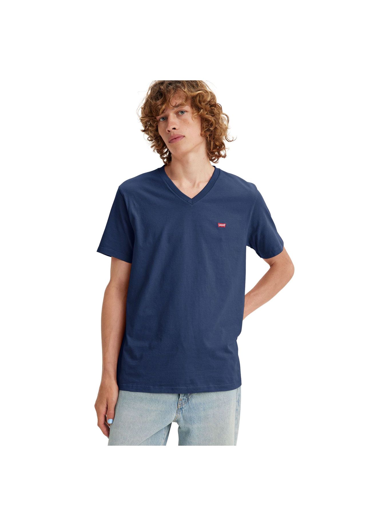 Levi's® T-Shirt, V-Ausschnitt, Logo-Stickerei, Uni, FüR Herren, Blau, M