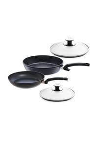 Fissler Pfannenset inklusive Deckel, 4-teilig - ADAMANT - SCHWARZ