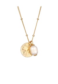 elli. PREMIUM - Halskette Kugelkette Plättchen Barockperle Vintage 925 Silber - Gold