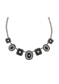 Steuer Modeschmuck - Collierkette Metall 4 Glasstein - schwarz