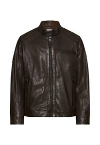 camel active - Biker Lederjacke mit Innentaschen - Dunkelbraun