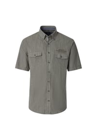 CASAMODA - Herren Leinenhemd Kurzarm gestreift Casual Fit - Dunkelgrün