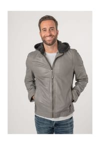 Mauritius LEATHERWEAR - Herren Lederjacke Kapuze Lammnappa light grey - light grey