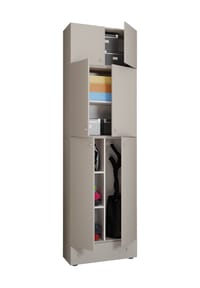VCM. - Holz Besenschrank | 6 Fächer | Maße: H. 240 x B. 70 x T. 39 cm | Haushaltsschrank | Mehrzweckschrank | Aufsatz mit 2 Türen | Extra Schublade - Lona - Buche