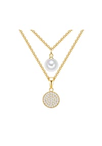 Luluandjane - Damen Kette aus Metall-Legierung in Gelbgold mit Glas und Perle (synth.) - gelbgold