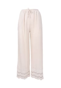 Seasons of April - Stoffhose INES MUSSELIN Musselin Hose mit Lochstickerei und elast. Bund - Beige