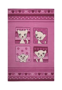 SMART KIDS - Kinderteppich Kitty Kat - Verspieltes Katzenmotiv mit Herz, handgetuftet - beige weiß