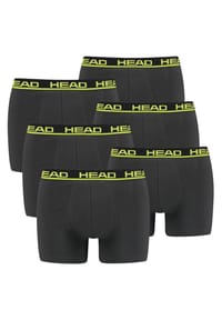 HEAD® - Herren Boxershort, 6er Pack - Basic, Baumwoll Stretch, einfarbig - Anthrazit/Gelb
