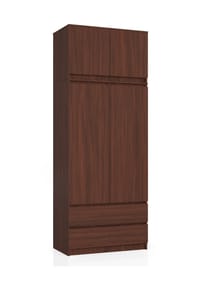 Akord - Kleiderschrank S90 mit Aufsatz, 2 Türen, 2 Schubladen und 6 Einlegeböden - erle