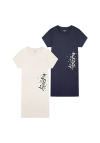 uncover by SCHIESSER - Nachthemd Nightwear - kurzarm - creme-blaugrau