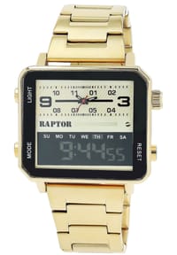 RAPTOR Raptor - Herren Quarz Armbanduhr Fabius mit Edelstahlgliederarmband - 3 ATM - Mineralglas - gold-schwarz-weiß