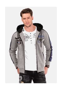 CIPO & BAXX® - Sweatjacken mit Materialmix und Label-Details, CL-312 - grau melange