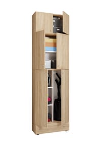 VCM. - Holz Besenschrank | 6 Fächer | Maße: H. 240 x B. 70 x T. 39 cm | Haushaltsschrank | Mehrzweckschrank | Aufsatz mit 2 Türen | Extra Schublade - Lona - Buche