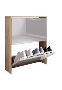 VCM. - Holz Schuhschrank | Maße: H. 73 x B. 63 x T. 17 cm | 2 Klappen mit Spiegel - Stido L - Honig-Eiche