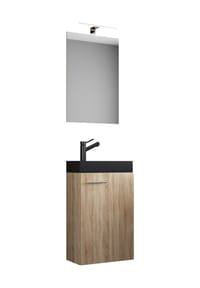 VCM. - 3-tlg Set | Waschplatz für Gäste WC | Gästebad | Waschtisch mit Spiegel | Badezimmer Set – Slito SP-BL - Honig-Eiche