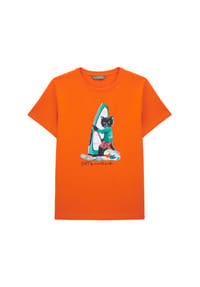 cat e lolette - Orangefarbenes T-Shirt mit Surferkatze - orange