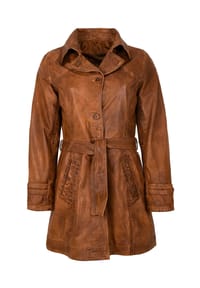MADDOX - Damen Trenchcoat Ledermantel Mantel Lammnappa cognac / antik - mittelbraun