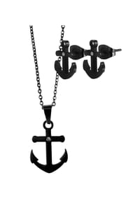 Adelia's - Edelstahl Schmuckset Anker mit Ohrringe + Halskette + Anhänger silberfarben mit funkelnden Similisteinen - schwarz