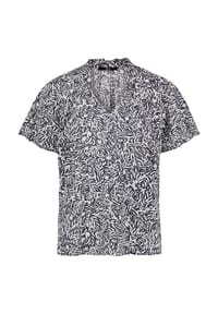 zero - Kurzarm-Bluse mit Print. - Dark Blue/Cream