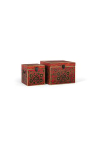 GINER & COLOMER - Große Kommode aus Mangoholz, 54 cm; kleine Kommode aus orientalischem Stil, 31 cm – 43 x 59 x 48 cm - rot