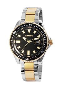 RAPTOR Raptor - Herren Quarz Armbanduhr Serious mit Edelstahlgliederarmband - 3 ATM - Mineralglas - gold-grün-silber