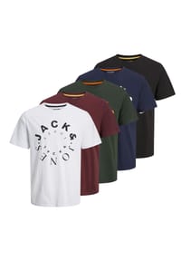 JACK & JONES - Herren T-Shirt, 5er Pack - JJWARRIOR TEE CREW NECK, Kurzarm, Rundhals, Baumwolle - Weiß/Blau/Schwarz/Rot/Grün