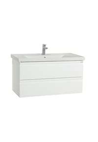 VCM. - 2-tlg. Waschplatz | Waschtisch Unterschrank 100 cm | Badmöbel Set mit Waschbecken | grifflose Schubladen | Komplettset Silora XL - Weiß