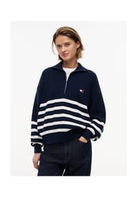 TOMMY Jeans - Pullover Tjw Stripe, Troyer, für Damen - 0A9 BLUE