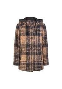 BARBARA LEBEK - Wolljacke Damen mit Kapuze - Braun/Beige kariert