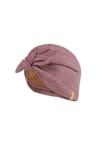 maximo® - GOTS BABY GIRL-Turban,Schleife Ringeljersey, Teddyfutter - bordeaux-hellbraun