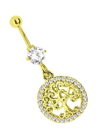 Adelia's - Lebensbaum Bauchnabelpiercing Banane mit 6 mm Kristall - gold