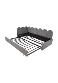 KOMHTOM - Polster-Tagesbett 90x200 cm, Samt grau, mit Ausziehbett 90x190 & Lattenrost – ohne Matratze - Grau