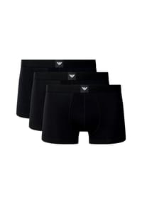 EMPORIO ARMANI - Herren Trunks, 3er Pack - ESSENTIAL LOGOLABEL, Shorts, Stretch Cotton - Schwarz