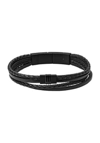 FOSSIL VINTAGE - Herren Armband "JF03098001", Edelstahl/Leder - SCHWARZ