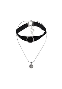 Steuer Modeschmuck - Anhänger mit Kette Metall Glasstein - Schwarz