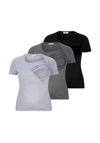 M.M.C. - Umstandsshirt Stillshirt 3er Set Umstandsmode unifarben - 2 Schwarz 1 Weiß