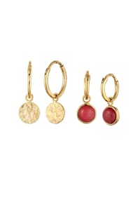 elli. - Ohrringe Creolen Plättchen Achat Rot 2Er Set 925 Sterling Silber Vergoldet - Gold