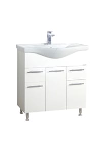 VCM. - 2-tlg. Waschplatz|  Waschtisch Unterschrank 75 cm | Badmöbel Set mit Waschbecken | praktische Schubladen und Drehtüren | Komplett Lisalo XL - Weiß