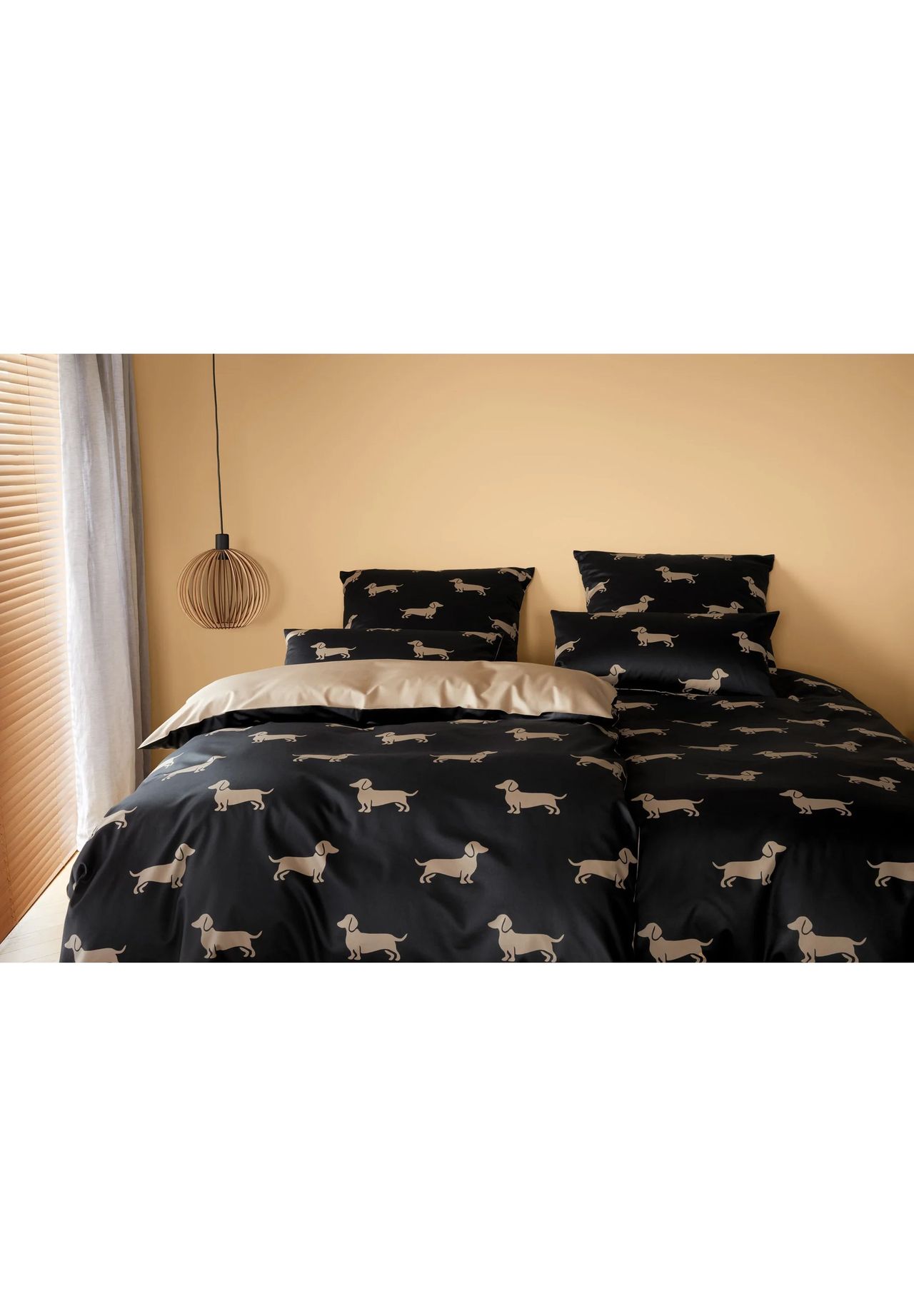 elegante Mako-Satin-BettwäSche "Dogs", Schwarz|Beige, 155X220 CM