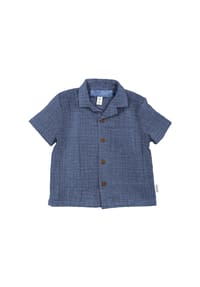 maximo® - GOTS MINI BOY-Hemd, Kragen kurzer Arm, Musselinstoff - altindigo-weiß-streifen